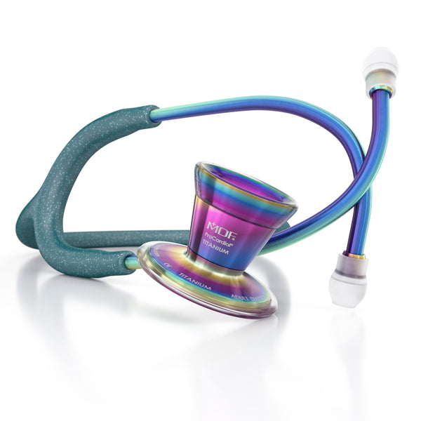 MDF Instruments ProCardial Titanium Stethoscope Ribbit Green Glitter Kaleidoscope