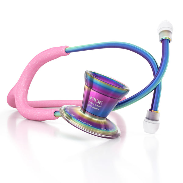 MDF Instruments ProCardial Titanium Stethoscope Cosmo Pink Glitter Kaleidoscope