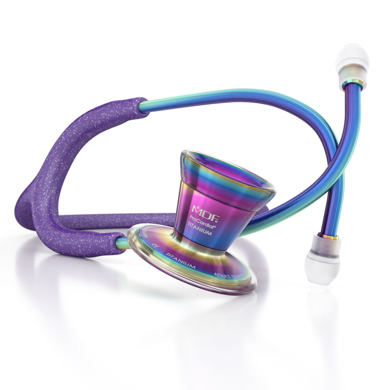 MDF Instruments ProCardial Titanium Stethoscope Purple Rain Glitter Kaleidoscope