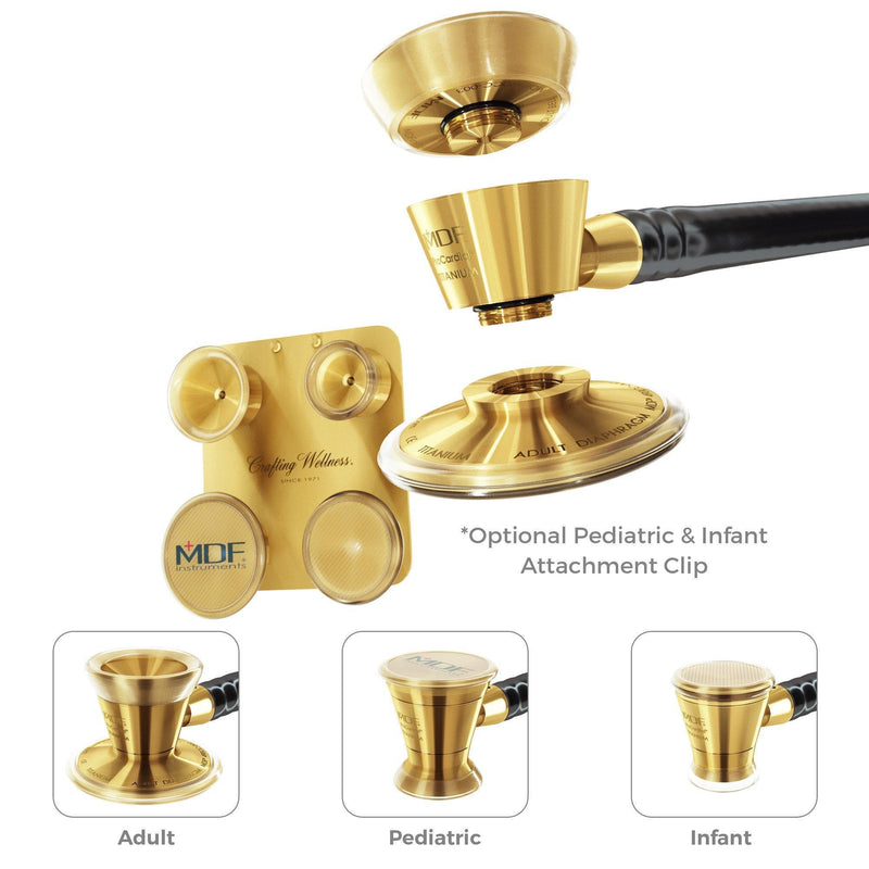 Pediatric and Neonatal Attachments with Clip - For ProCardial® Titanium Stethoscope - Gold - MDF Instruments Canada