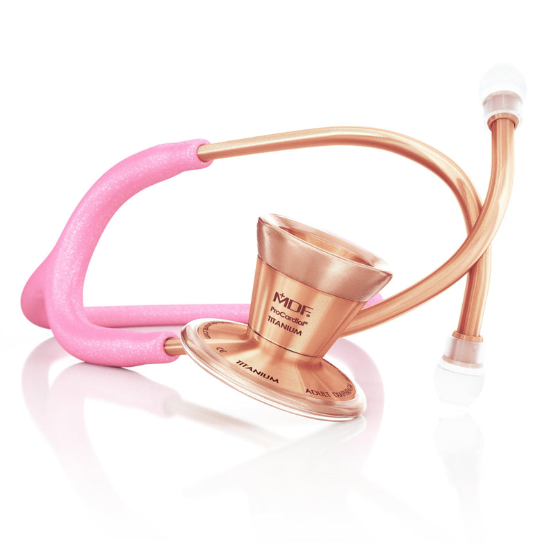 ProCardial® Titanium Cardiology Stethoscope - Light Pink Glitter/Rose Gold - MDF Instruments Canada