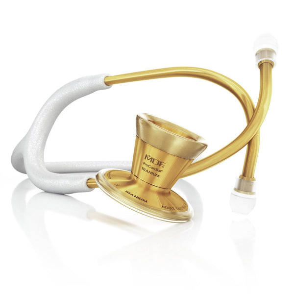 ProCardial® Titanium Cardiology Stethoscope - White Glitter/Gold - MDF Instruments Canada